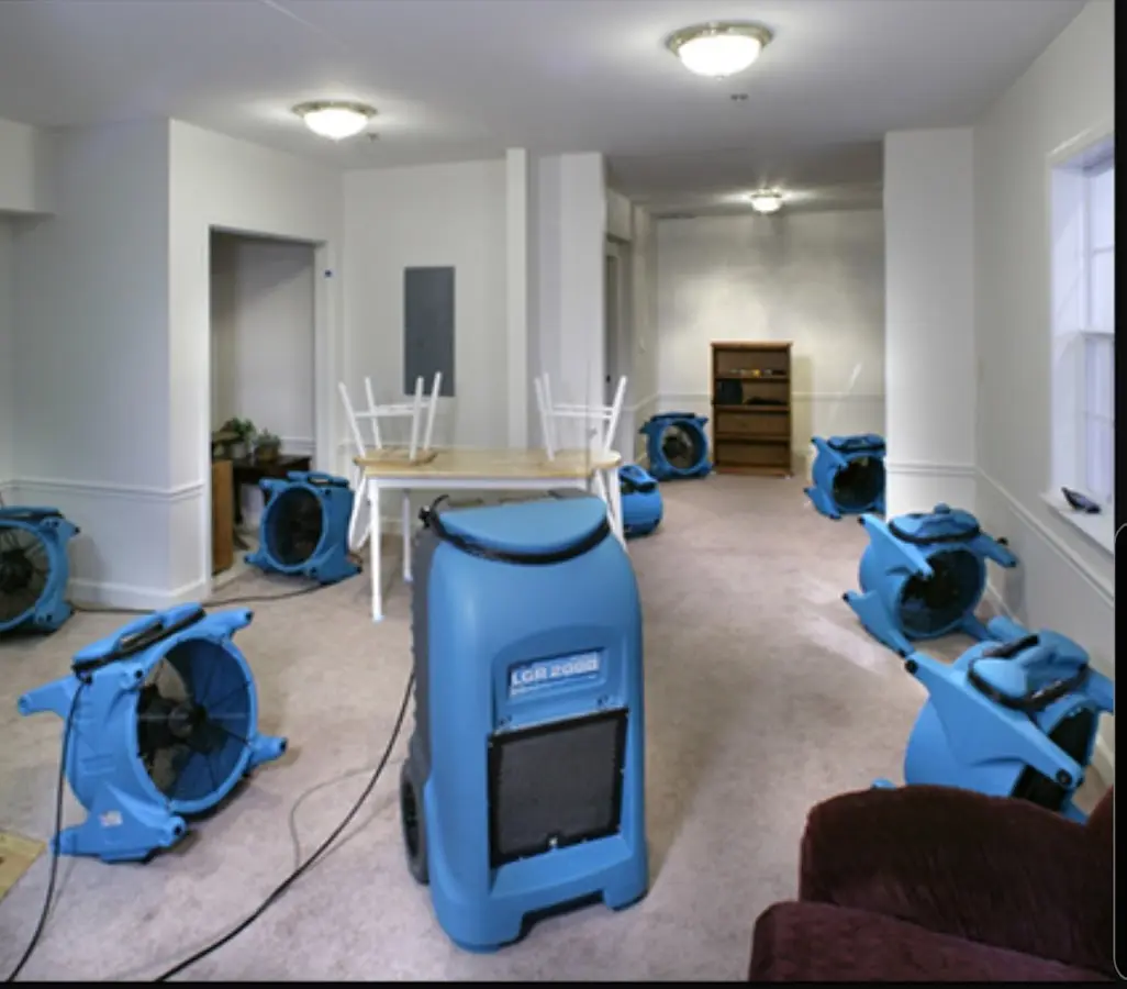 Air movers and dehumidifier setup for Water Damage Restoration in Arlington